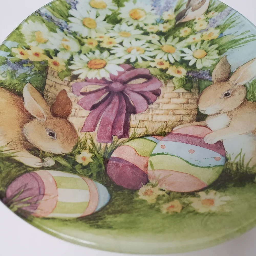 Prima Design Easter Serving Platter Glass Daisies Bunnies Egg Shaped Replacement